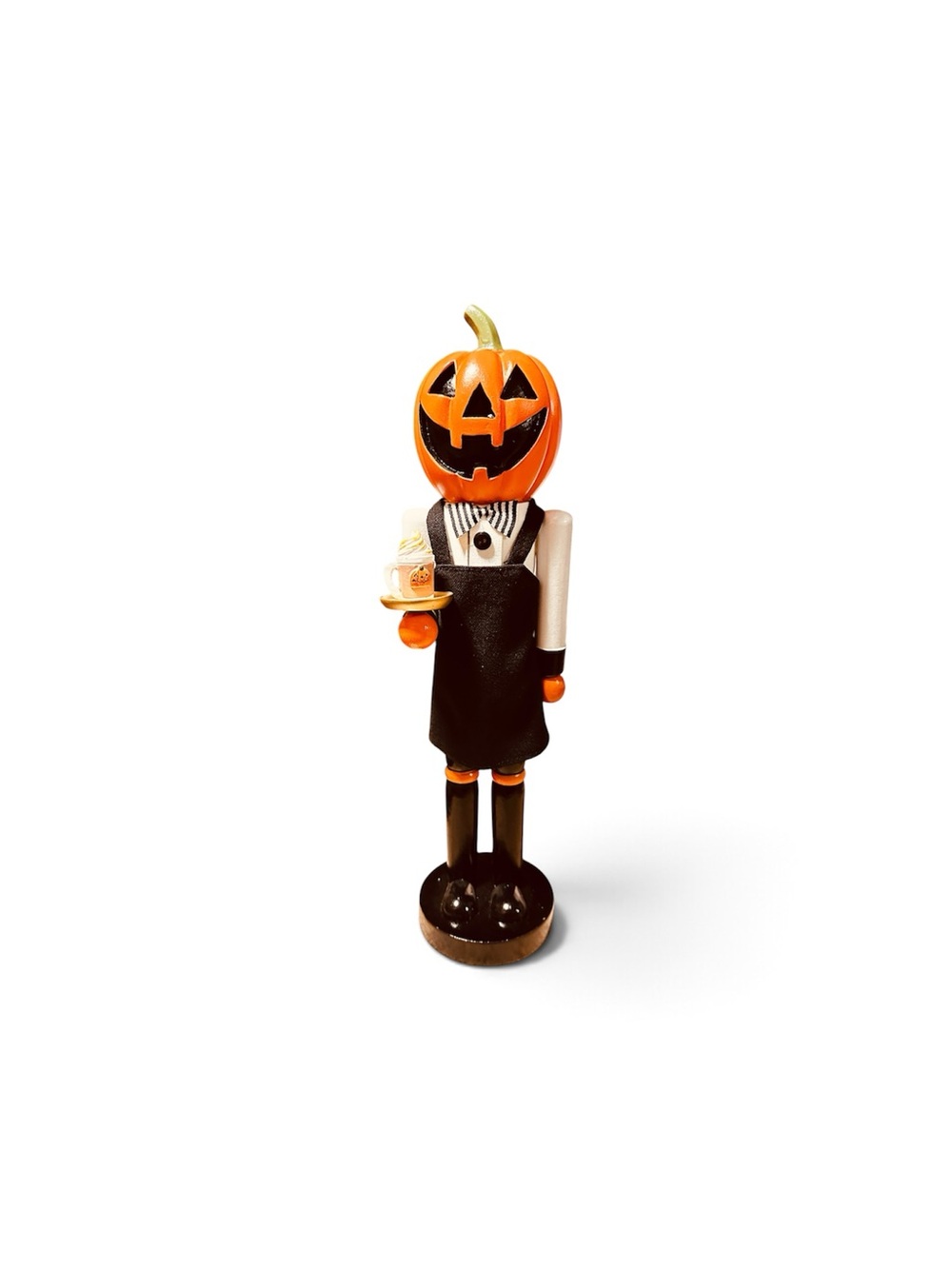 NWT Pumpkin Spice Barista with beverage on his tray, bow tie, and fabric apron.